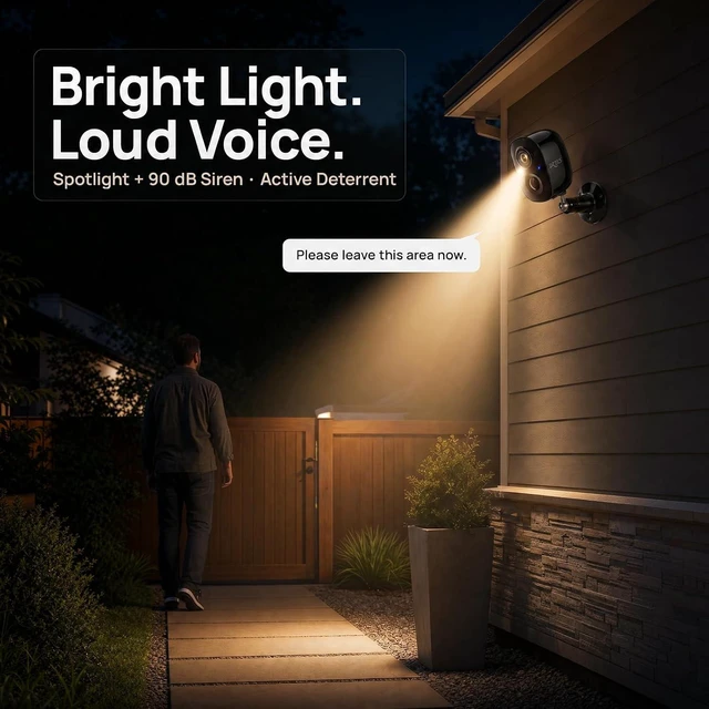 Alt view image 5 of 7 - Dzees 3MP 2K Wireless Outdoor Security Camera, Battery Powered, IP66 | Spotlight, siren alarm, AI motion detection, color night vision, WiFi, cloud and SD storage