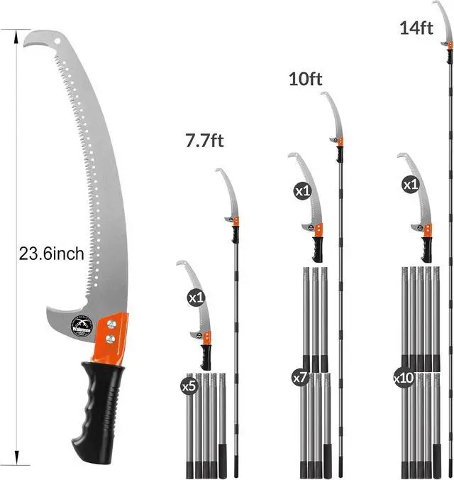 Alt view image 3 of 7 - 10FT Pole Saw for Tree Trimming 2-in-1 Hand Saw Steel Blade Tree Pruner | Adjustable Extension Pole with Triple Ground Tooth Blade and Dual Hooks for Cutting Branches in Yard Garden Patio