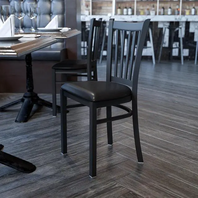 Alt view image 2 of 6 - Flash Furniture Hercules Metal Vertical Back Restaurant Chair, Black | Vinyl Upholstery, Durable Construction, Commercial Use