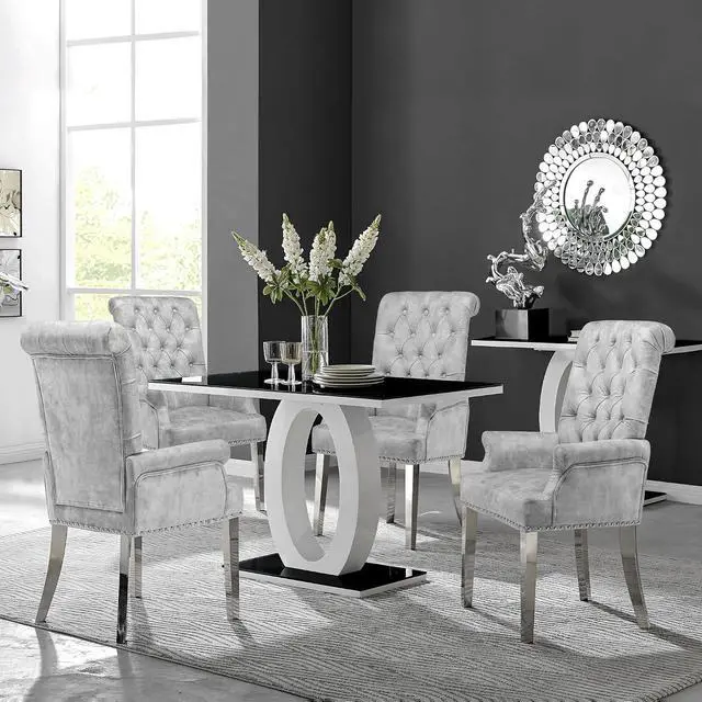 Alt view image 6 of 7 - LOULENS Velvet Dining Chairs Set of 2, Dining Chairs with Arms, Grey | Upholstered, High Back, Tufted, Luxurious, Stainless Steel Leg, for Kitchen & Dining Room