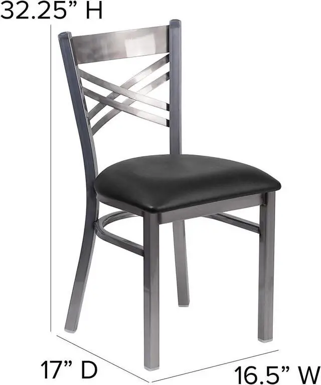 Alt view image 3 of 7 - Flash Furniture Hercules Metal Clear Coat Restaurant Chair, Black | X Back Style, Vinyl Upholstery, Durable Construction, Commercial Use