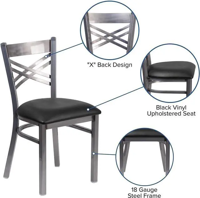 Alt view image 4 of 7 - Flash Furniture Hercules Metal Clear Coat Restaurant Chair, Black | X Back Style, Vinyl Upholstery, Durable Construction, Commercial Use