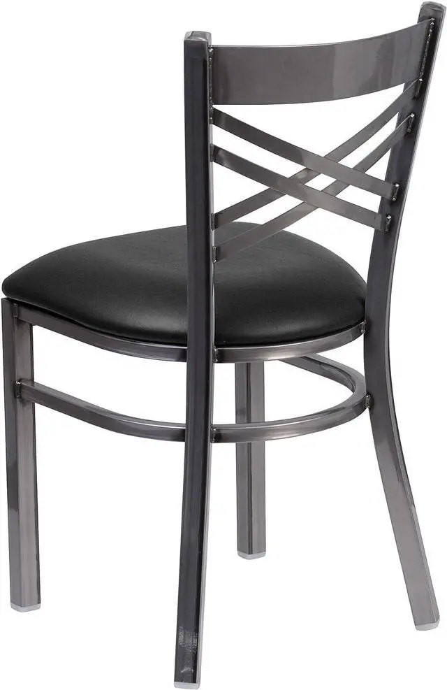 Alt view image 5 of 7 - Flash Furniture Hercules Metal Clear Coat Restaurant Chair, Black | X Back Style, Vinyl Upholstery, Durable Construction, Commercial Use