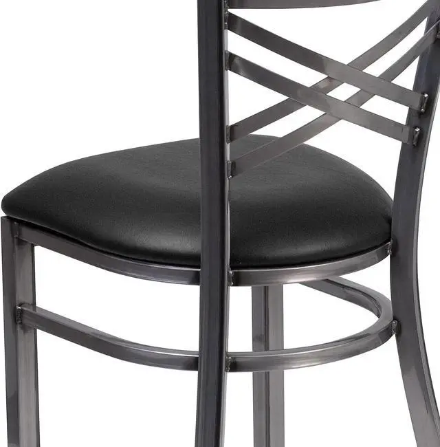 Alt view image 6 of 7 - Flash Furniture Hercules Metal Clear Coat Restaurant Chair, Black | X Back Style, Vinyl Upholstery, Durable Construction, Commercial Use