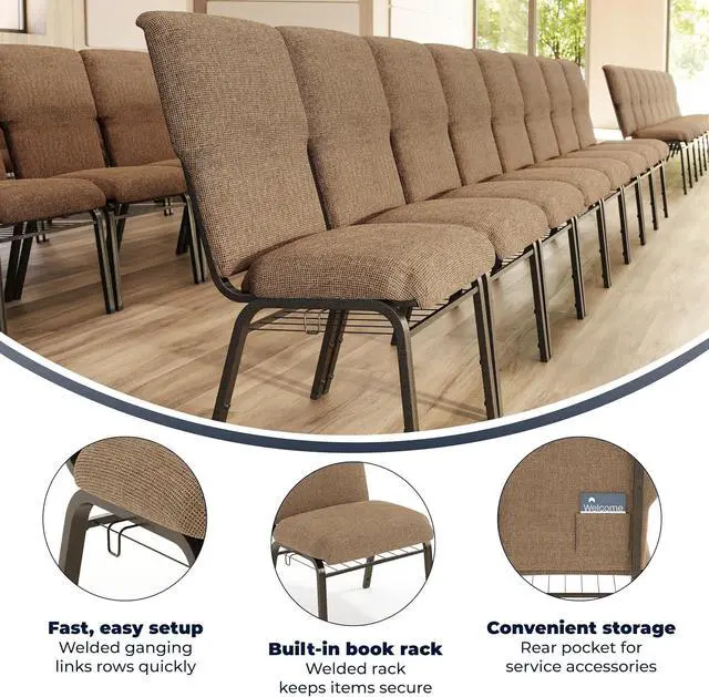 Alt view image 4 of 7 - Flash Furniture Advantage Mixed Tan Discount Church Chair - 21 in. Wide | Durable Construction, Commercial Use
