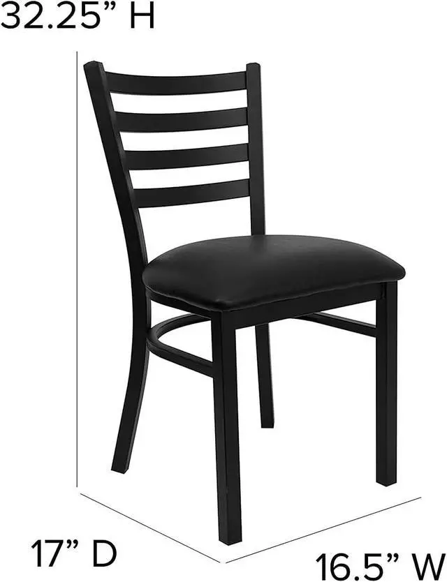 Alt view image 3 of 7 - Flash Furniture Hercules Series Commercial Ladder Back Restaurant Chairs, Modern Lightweight Metal Dining Chairs with Padded Seats, Set of 2, Black