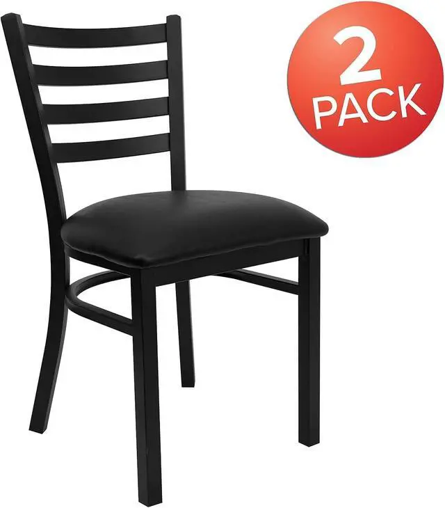 Alt view image 4 of 7 - Flash Furniture Hercules Series Commercial Ladder Back Restaurant Chairs, Modern Lightweight Metal Dining Chairs with Padded Seats, Set of 2, Black