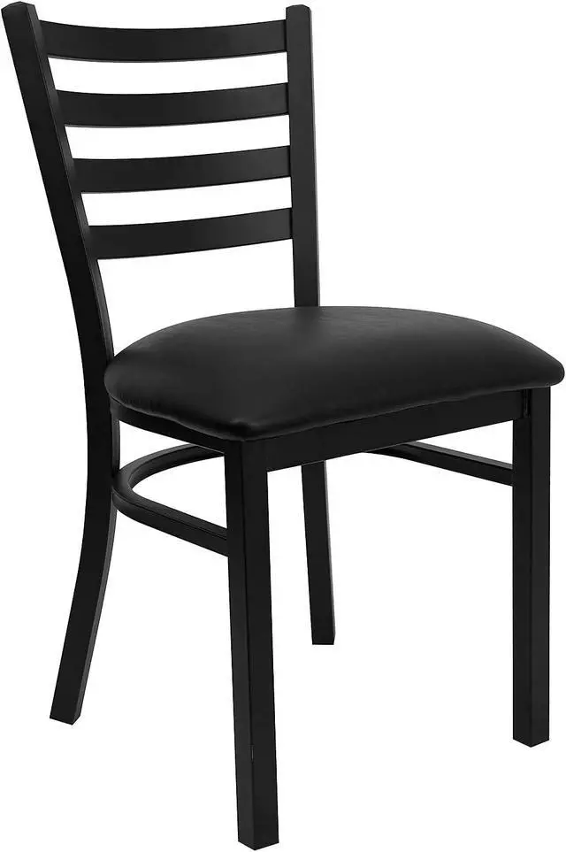 Alt view image 7 of 7 - Flash Furniture Hercules Series Commercial Ladder Back Restaurant Chairs, Modern Lightweight Metal Dining Chairs with Padded Seats, Set of 2, Black