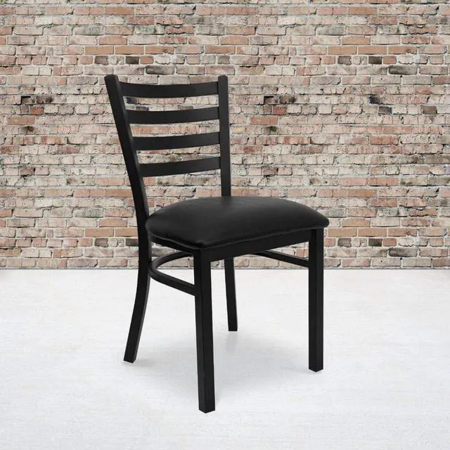 Alt view image 2 of 7 - Flash Furniture 4 Pk. HERCULES Series Black Ladder Back Metal Restaurant Chair - Black Vinyl Seat | Vinyl Upholstery, Durable Construction, Commercial Use