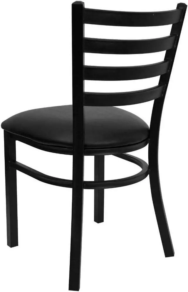 Alt view image 5 of 7 - Flash Furniture 4 Pk. HERCULES Series Black Ladder Back Metal Restaurant Chair - Black Vinyl Seat | Vinyl Upholstery, Durable Construction, Commercial Use