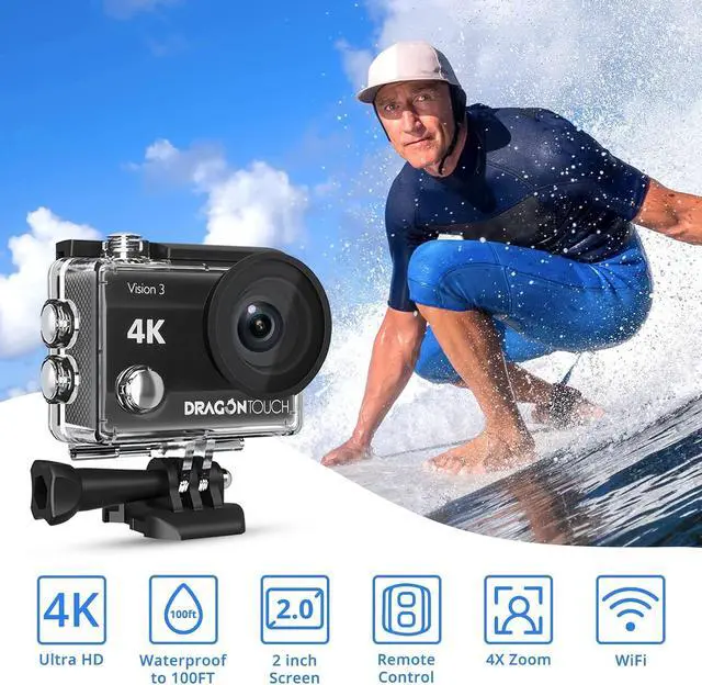 Alt view image 2 of 7 - Dragon Touch Action Camera Vision 3 4K 20MP Underwater Waterproof Camera with Remote 170° Wide Angle WiFi Sports Cam with Mounting Accessories Kit