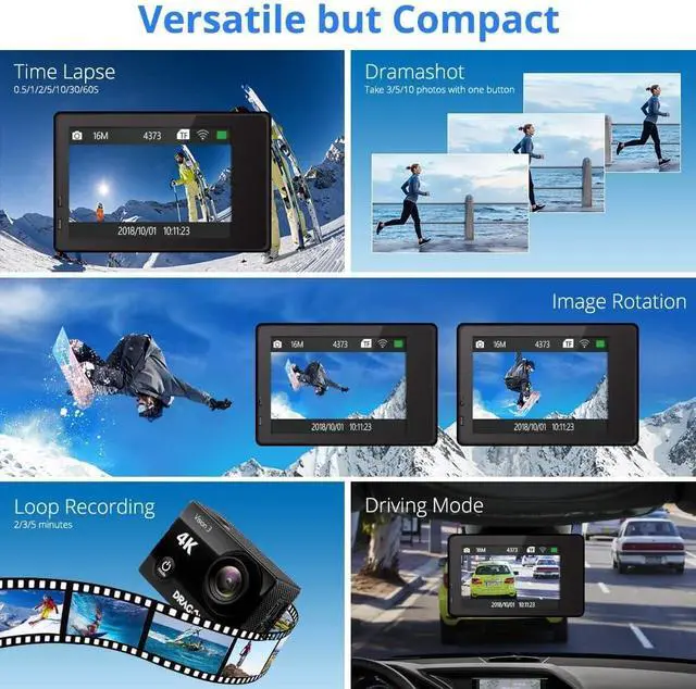 Alt view image 5 of 7 - Dragon Touch Action Camera Vision 3 4K 20MP Underwater Waterproof Camera with Remote 170° Wide Angle WiFi Sports Cam with Mounting Accessories Kit