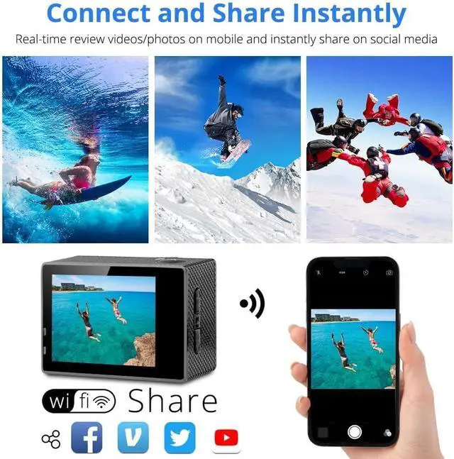 Alt view image 6 of 7 - Dragon Touch Action Camera Vision 3 4K 20MP Underwater Waterproof Camera with Remote 170° Wide Angle WiFi Sports Cam with Mounting Accessories Kit