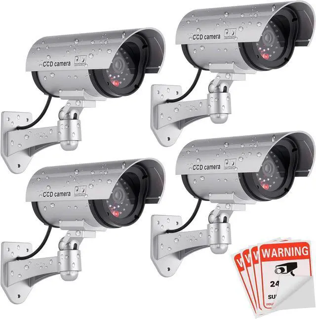 Main image of FITNATE 4-Pack Dummy Security Camera, LED Flashing Light, Outdoor Indoor | Realistic Dummy with Flashing LED, 4 Warning Stickers, Battery Operated, Easy Mount for Home, Office, Outdoor & Indoor