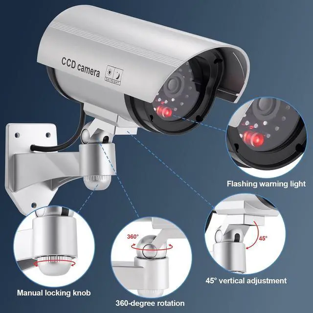 Alt view image 3 of 7 - FITNATE 4-Pack Dummy Security Camera, LED Flashing Light, Outdoor Indoor | Realistic Dummy with Flashing LED, 4 Warning Stickers, Battery Operated, Easy Mount for Home, Office, Outdoor & Indoor