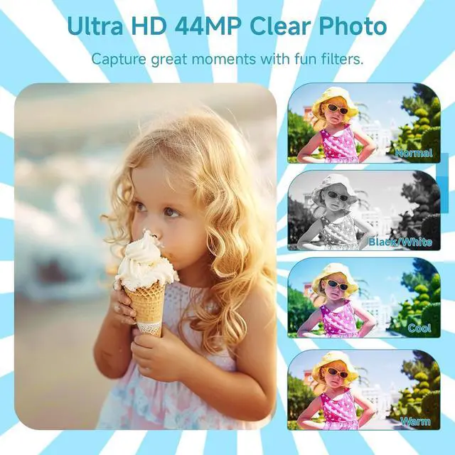 Alt view image 3 of 7 - SMARTKLIK Digital Camera for Teens, FHD 4K 44MP with 64GB SD Card, 16X Digital Zoom, Compact Point Shoot Camera Blue