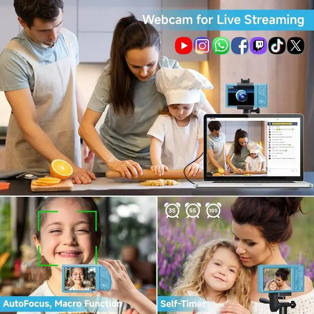 Alt view image 4 of 7 - SMARTKLIK Digital Camera for Teens, FHD 4K 44MP with 64GB SD Card, 16X Digital Zoom, Compact Point Shoot Camera Blue