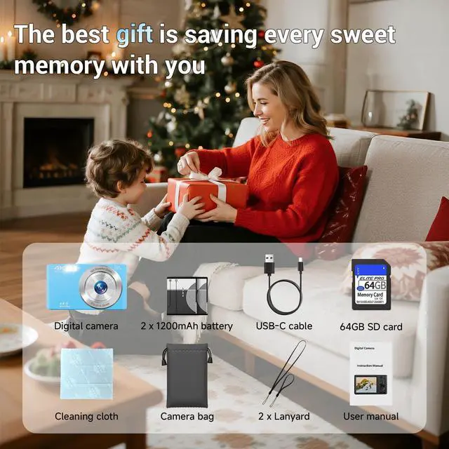 Alt view image 6 of 7 - SMARTKLIK Digital Camera for Teens, FHD 4K 44MP with 64GB SD Card, 16X Digital Zoom, Compact Point Shoot Camera Blue