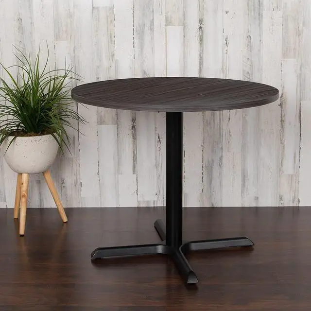 Alt view image 2 of 7 - Flash Furniture 36" Round Conference Table, Rustic Gray | Cross Base, Multipurpose, Business Meeting Table