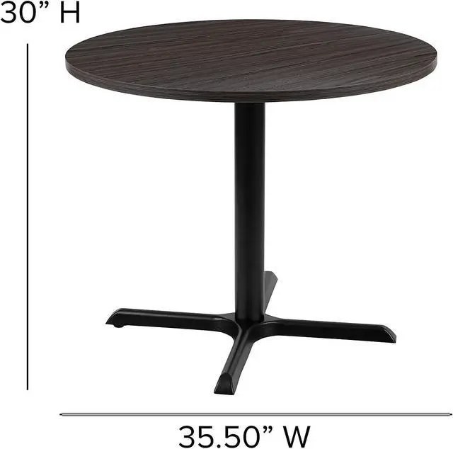 Alt view image 3 of 7 - Flash Furniture 36" Round Conference Table, Rustic Gray | Cross Base, Multipurpose, Business Meeting Table