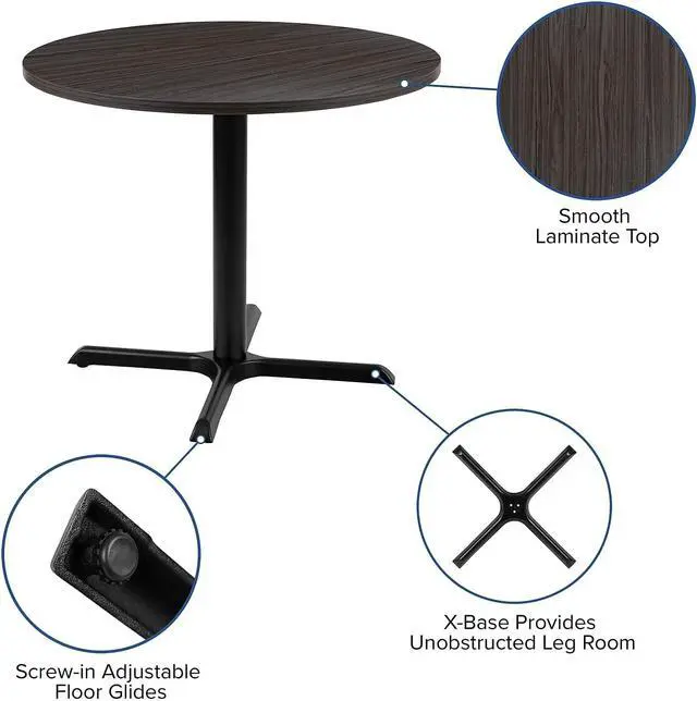 Alt view image 4 of 7 - Flash Furniture 36" Round Conference Table, Rustic Gray | Cross Base, Multipurpose, Business Meeting Table