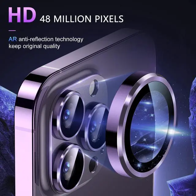 Alt view image 3 of 7 - Uyiton for iPhone 14 Pro/iPhone 14 Pro Max Camera Lens Protector | Case-Friendly, Not Easy to Break, Military-Grade Sapphire Glass with Aluminum Metal Rear Camera Screen Cover, Purple