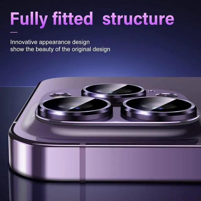 Alt view image 5 of 7 - Uyiton for iPhone 14 Pro/iPhone 14 Pro Max Camera Lens Protector | Case-Friendly, Not Easy to Break, Military-Grade Sapphire Glass with Aluminum Metal Rear Camera Screen Cover, Purple