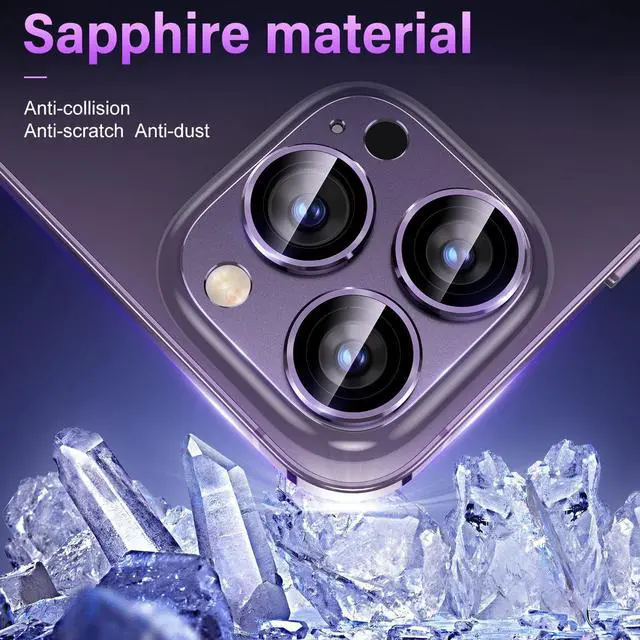 Alt view image 4 of 7 - Uyiton for iPhone 14 Pro/iPhone 14 Pro Max Camera Lens Protector | Case-Friendly, Not Easy to Break, Military-Grade Sapphire Glass with Aluminum Metal Rear Camera Screen Cover, Purple