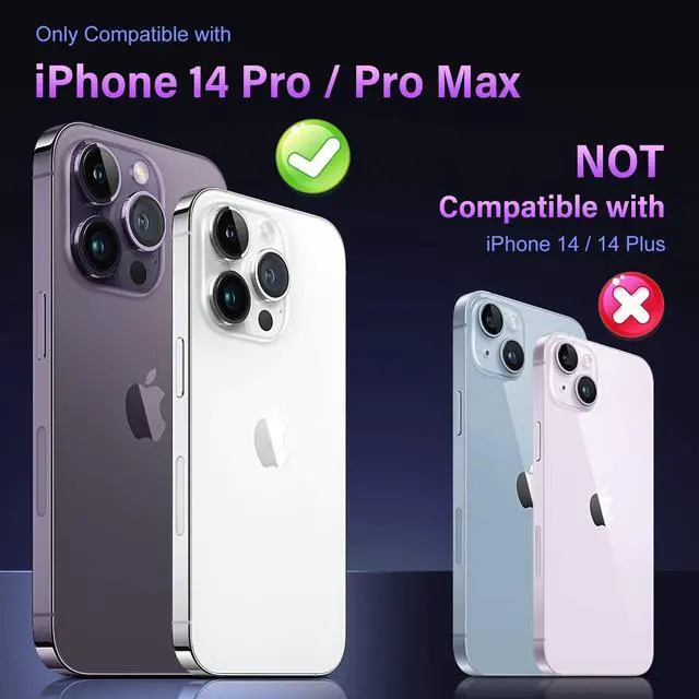Alt view image 7 of 7 - Uyiton for iPhone 14 Pro/iPhone 14 Pro Max Camera Lens Protector | Case-Friendly, Not Easy to Break, Military-Grade Sapphire Glass with Aluminum Metal Rear Camera Screen Cover, Purple