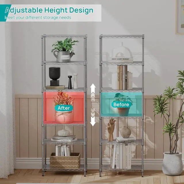 Alt view image 3 of 7 - SINGAYE 6 Metal Shelves Wire Shelving Storage Shelf Adjustable Unit Pantry