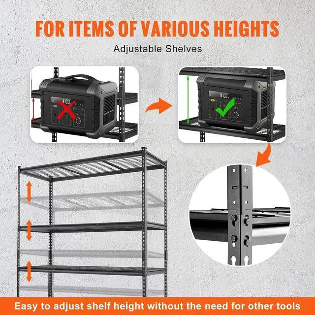 Alt view image 7 of 7 - VEVOR Storage Shelving Unit 5-Tier Adjustable 2000 lbs Capacity 60"x24"x78"