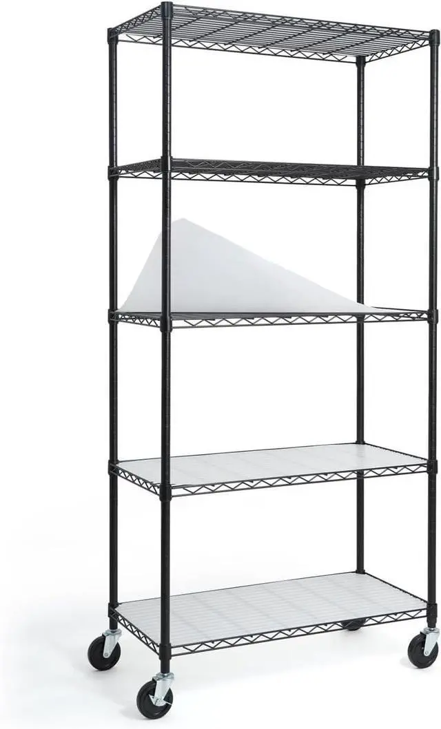 Main image of CAPHAUS NSF Commercial Grade Heavy Duty Wire Shelving w/Wheels, Leveling Feet & Liners, Storage Metal Shelf, Garage Shelving, Utility Wire Rack Storage Shelves, w/Liner, 36 x 18 x 76 5-Tier