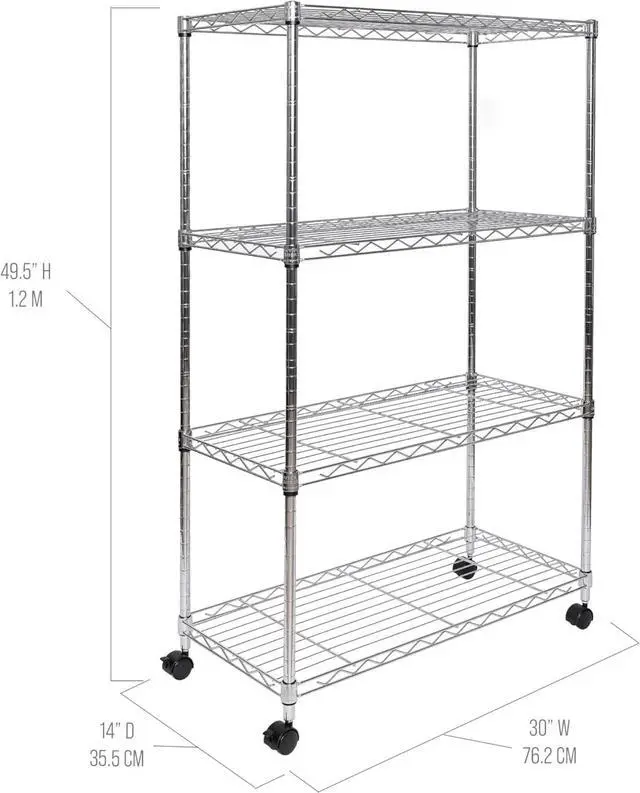 Alt view image 3 of 6 - 4-Tier Steel Wire Shelving, 30" W x 14" D x 49.5" H