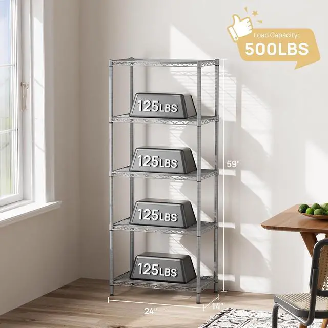 Alt view image 4 of 7 - SINGAYE 5 Metal Shelves Wire Shelving Storage Shelf Adjustable Unit Pantry