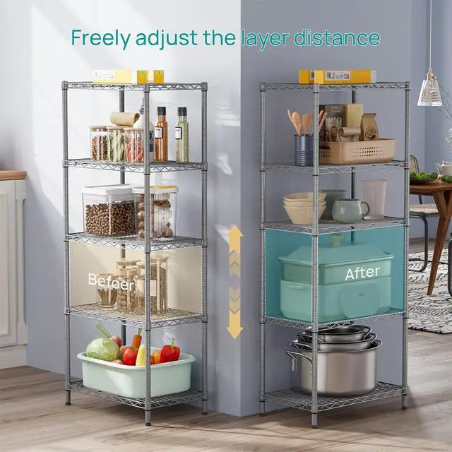 Alt view image 3 of 7 - SINGAYE 5 Metal Shelves Wire Shelving Storage Shelf Adjustable Unit Pantry
