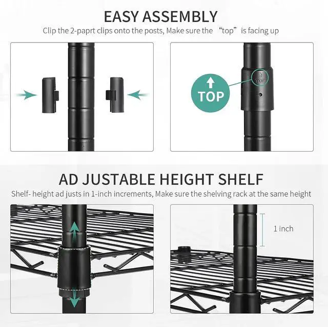 Alt view image 4 of 7 - ALVOROG 5-Shelf Shelving Storage Unit Multipurpose Heavy Duty Metal Pantry Storage Shelves Wire Rack with Leveling Feet and Hooks Adjustable Shelves for Bathroom Kitchen Garage (23.2Lx13.4Wx59.1H)