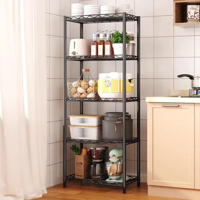 Alt view image 2 of 7 - HOMEFORT 5-Tier Wire Shelving 5 Shelves Unit Metal Storage Rack Durable Organizer Perfect for Pantry Closet Kitchen Laundry Organization in Black