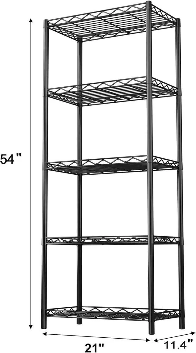 Alt view image 3 of 7 - HOMEFORT 5-Tier Wire Shelving 5 Shelves Unit Metal Storage Rack Durable Organizer Perfect for Pantry Closet Kitchen Laundry Organization in Black