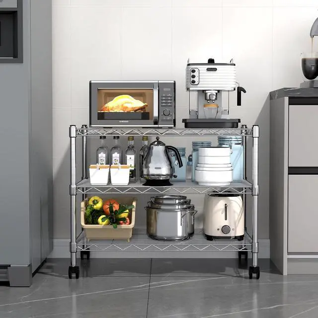Alt view image 2 of 6 - YSSOA 3-Tier Heavy Duty Storage Shelves 750Lb Capacity, 24.02" D x 13.78" W x 21.97" H Shelving Unit for Pantry, Garage, Laundry and Kitchen, Chrome