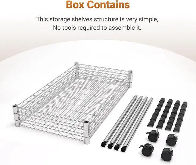 Alt view image 4 of 6 - YSSOA 3-Tier Heavy Duty Storage Shelves 750Lb Capacity, 24.02" D x 13.78" W x 21.97" H Shelving Unit for Pantry, Garage, Laundry and Kitchen, Chrome