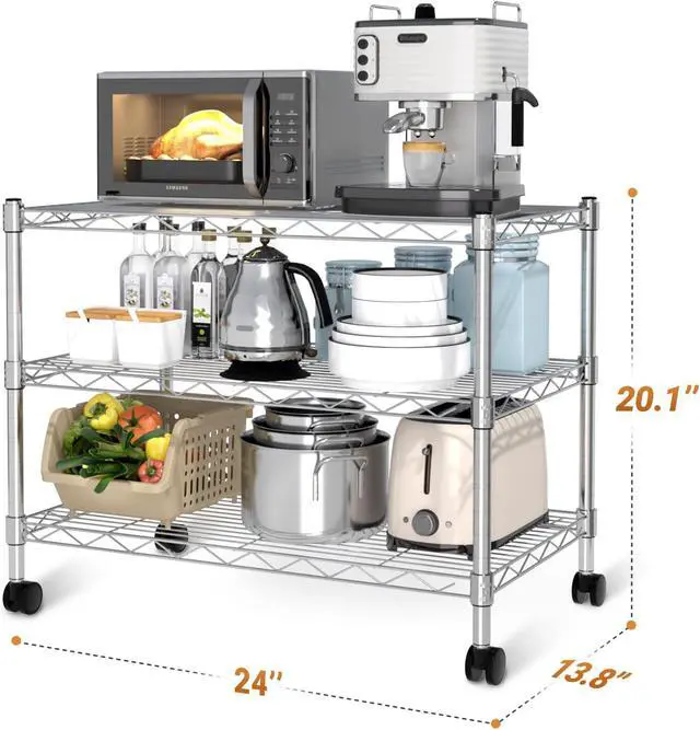 Alt view image 3 of 6 - YSSOA 3-Tier Heavy Duty Storage Shelves 750Lb Capacity, 24.02" D x 13.78" W x 21.97" H Shelving Unit for Pantry, Garage, Laundry and Kitchen, Chrome