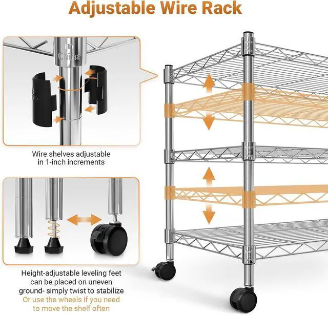 Alt view image 6 of 6 - YSSOA 3-Tier Heavy Duty Storage Shelves 750Lb Capacity, 24.02" D x 13.78" W x 21.97" H Shelving Unit for Pantry, Garage, Laundry and Kitchen, Chrome
