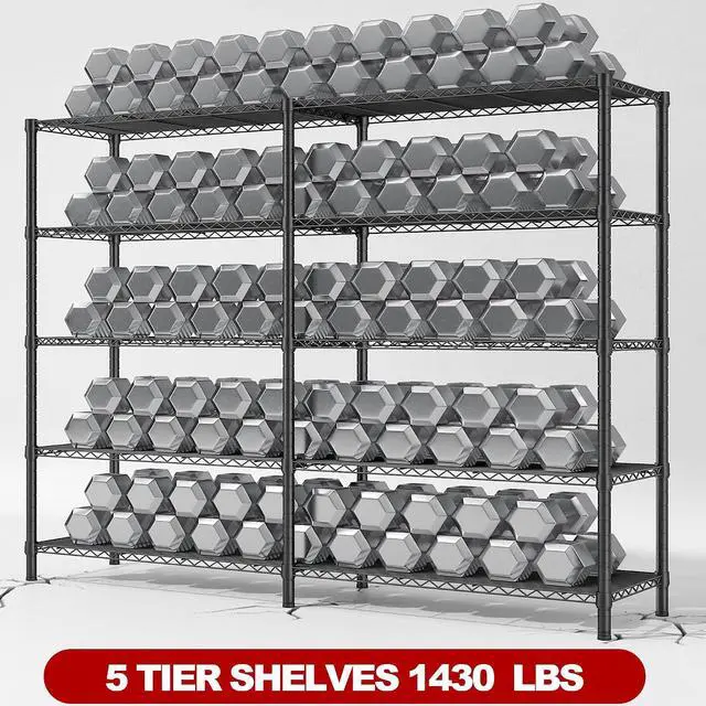 Alt view image 4 of 7 - REIBII 5-Tier Heavy Duty Wire Shelving Unit, 1430LBS Storage Shelf Rack