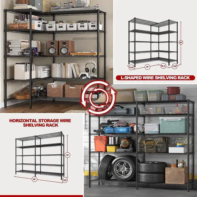 Alt view image 7 of 7 - REIBII 5-Tier Heavy Duty Wire Shelving Unit, 1430LBS Storage Shelf Rack