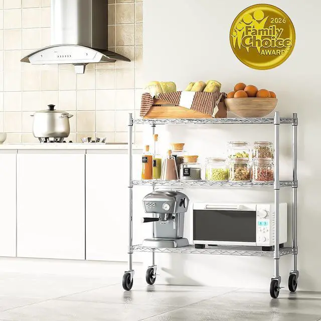 Alt view image 2 of 7 - Auslar 3-Tier Storage Shelves with Casters Heavy Duty Metal Shelving Chrome