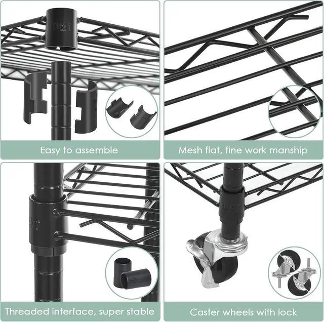 Alt view image 5 of 7 - WDT 5-Shelf Shelving Units on Wheels Casters, Adjustable Heavy Duty Metal Shelf Wire Storage Rack for Home Office Garage Kitchen Bathroom Organization(16Wx36Dx75H), Black