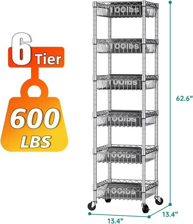 Alt view image 3 of 7 - SINGAYE 6 Tier Shelf Wire Shelving Adjustable Storage Shelves Basket Rack