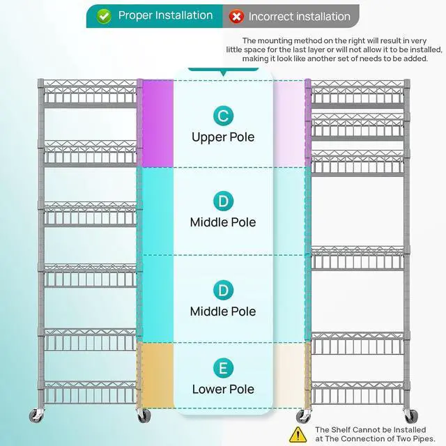 Alt view image 7 of 7 - SINGAYE 6 Tier Shelf Wire Shelving Adjustable Storage Shelves Basket Rack