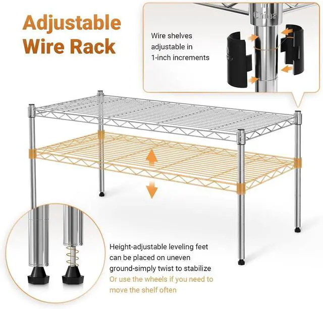 Alt view image 6 of 6 - Simple Deluxe Heavy Duty 1-Shelf Shelving, Adjustable Storage Units, Steel Organizer Wire Rack, 29.92" W x 13.78" D x 14.96" H, Chrome,2-Pack