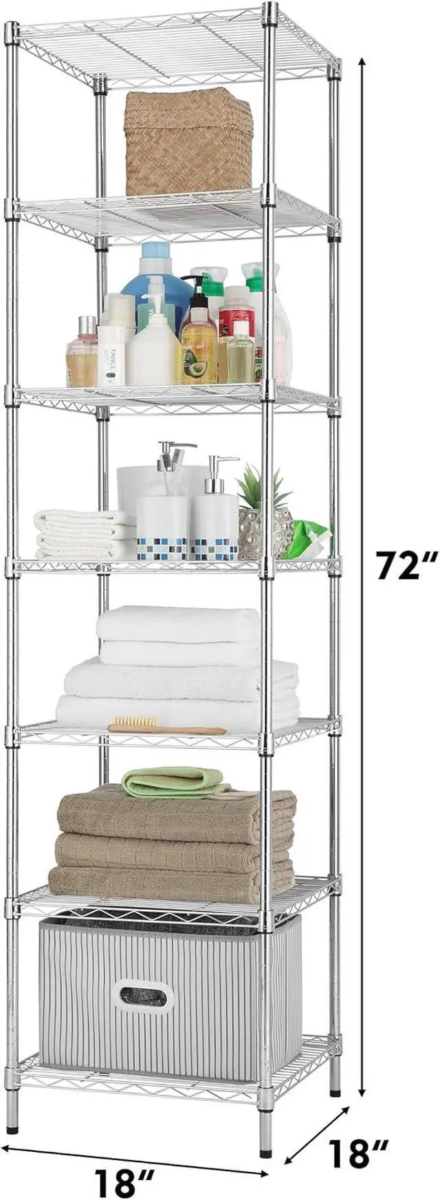 Alt view image 3 of 7 - Finnhomy Heavy Duty 7 Tier Wire Shelving, 18x18x72 inches 7 Shelves Storage Rack with Thicken Steel Tube, Pantry Shelves for Storage, Adjustable Metal Shelving Unit, NSF Certified, Chrome